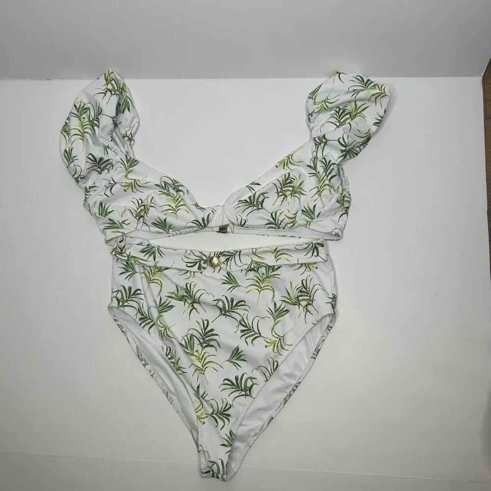 Caroline Constas Patia Palm Leaf High-Waisted Bikini Set